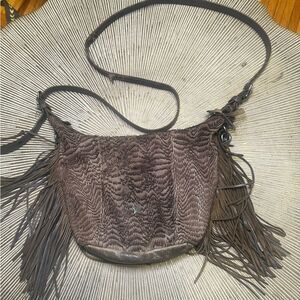 Fringed Grey Leather Bag